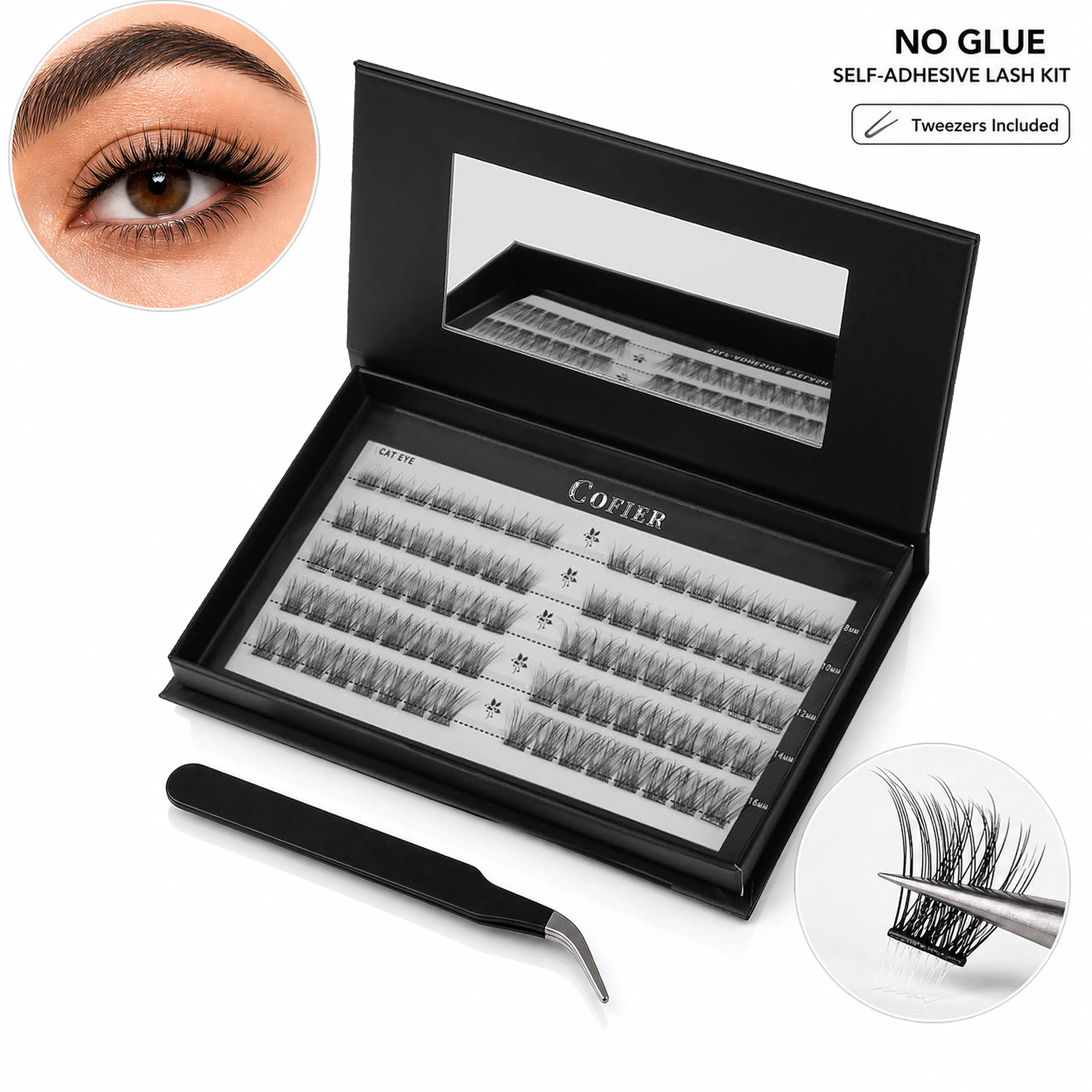 【Best Choice】Cofier High Quality Eyelashes Clusters Kit, Jelly-Coated Self-Adhesive Cluster Lashes with Tweezers, Easy Application, Beginner-Friendly Dramatic False Eyelashes & Adhesives (80/90/100 Pcs),back to school