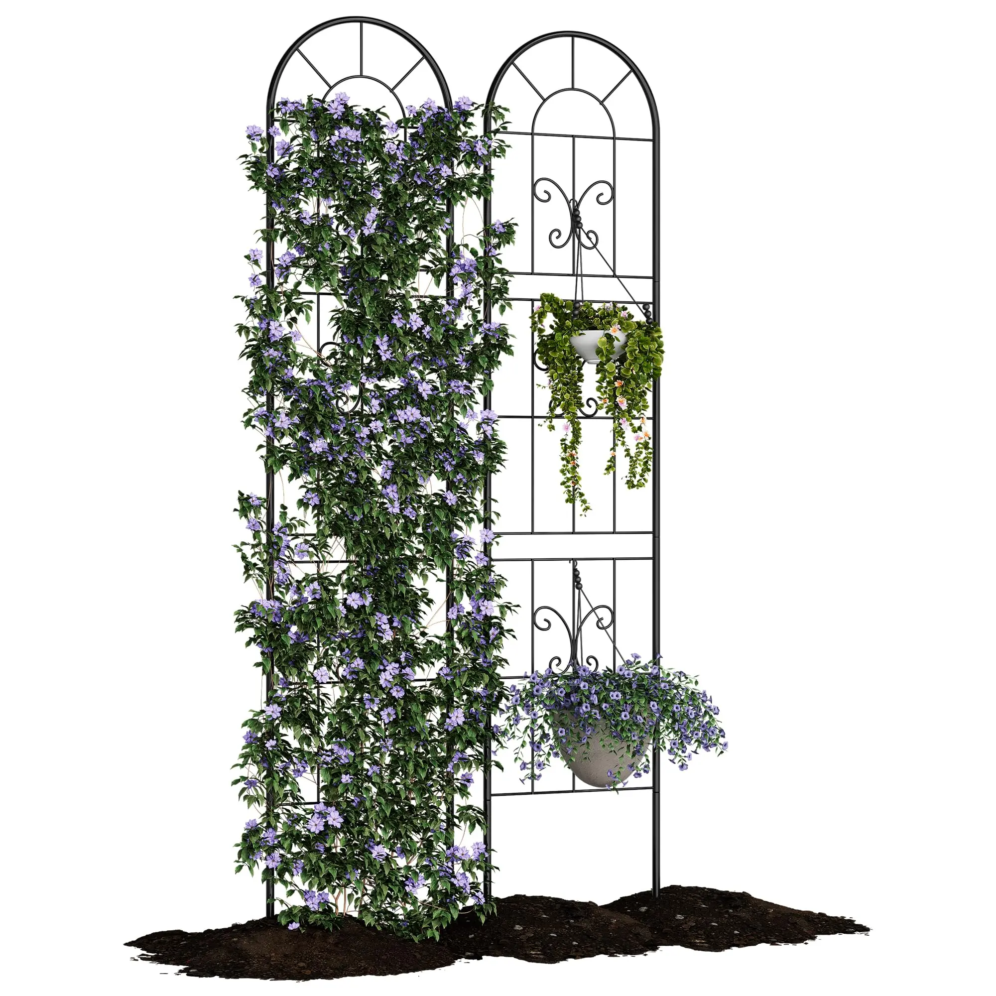 2 PCS 55x11 in Black Metal Garden Trellis - Rustproof Climbing Plant Support for Roses, Vines, Vegetables & Flowers - Indoor/Outdoor Trellis