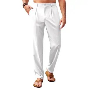 Runcati  Men’s Casual Pants Elastic Waist Lightweight Loose Fit Pleated Slacks Summer Beach Yoga Trousers