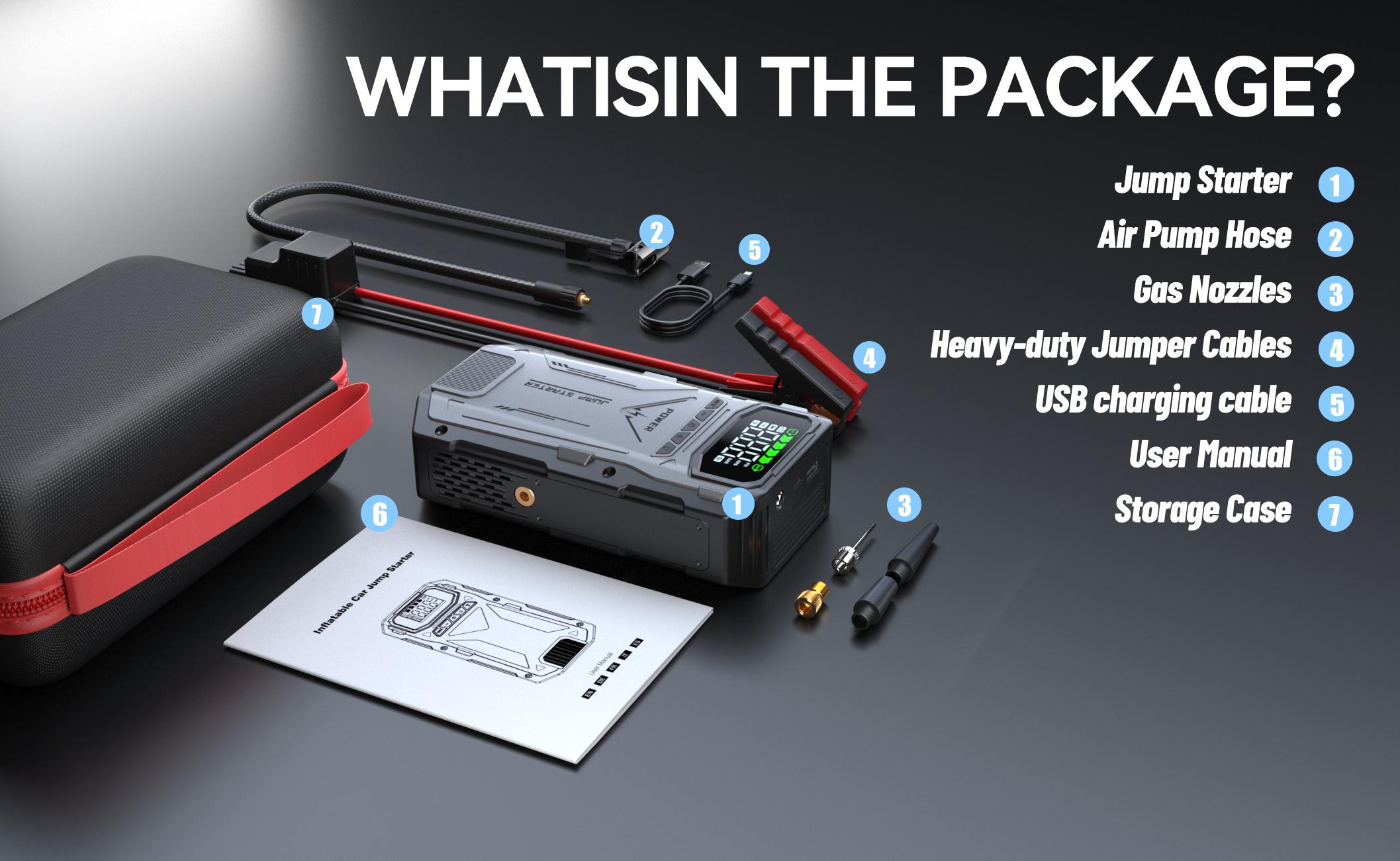 Geeneu 16800mAh Portable Car Jump Starter with Air Compressor, LCD Display, Car Jump Box & Car Battery Jump Starter for 150 PSI (10.0L Diesel) Capacity