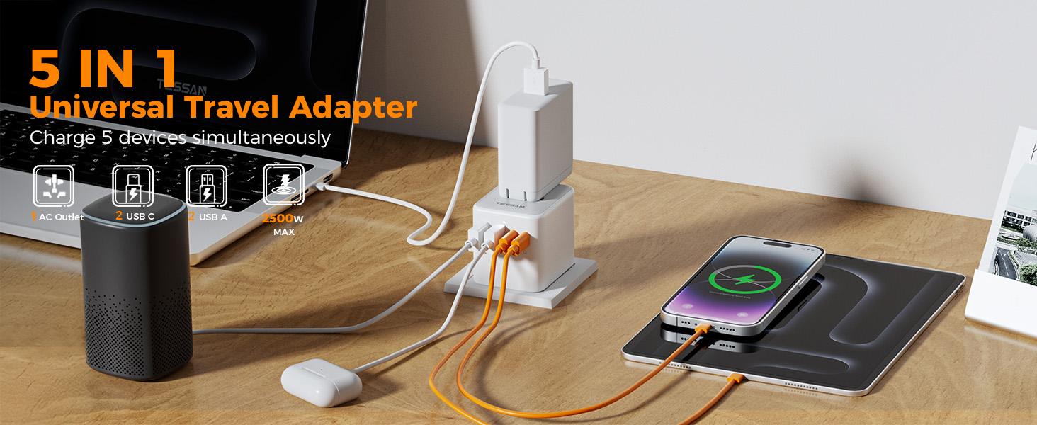 【TESSAN Universal Travel Adapter】International Power Adapter with USB-C, 5-in-1 Worldwide Plug Adapter for Europe UK US Japan Australia, 150+ Countries, Vacation Business Trip Study Abroad Travel Essentials 【TESSAN Universal Travel Adapter】International Power Adapter with USB-C, 5-in-1 Worldwide Plug Adapter for Europe UK US Japan Australia, 150+ Countries, Vacation Business Trip Study Abroad Travel Essentials