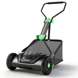 #SpringGlowUp WORKPROX 16-Inch Push Reel Lawn Mower, Adjustable Height 5-Blade Reel Mower with Removable 8-Gallon Grass Catcher for Yards and Gardens, Black