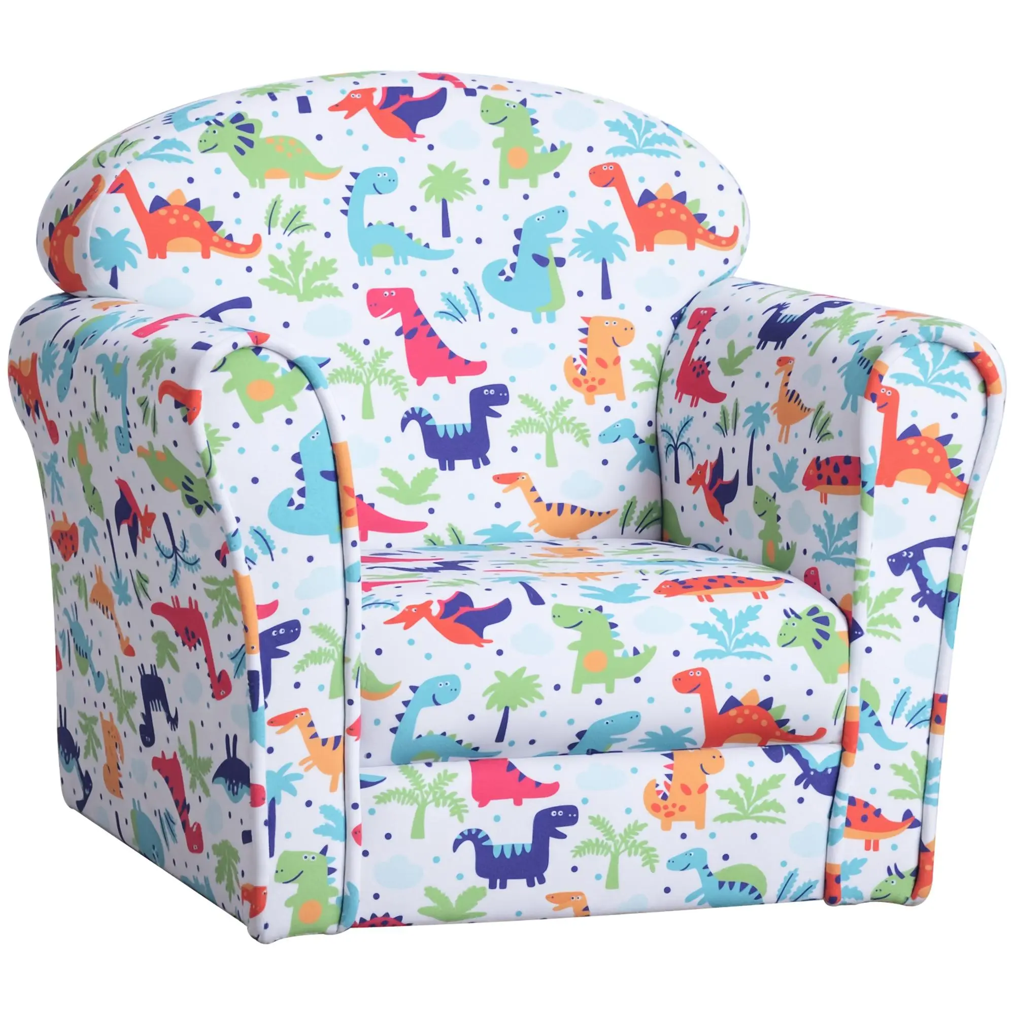 Qaba Kid's Sofa Chair with Dinosaur Design and Thick Padding, Flannel-Covered Toddler Armchair for Bedroom, Playroom
