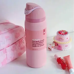 OW(Cherry Blossom Pink) 32oz/945ml Outdoor Sports Water Bottle, Double-Layer Vacuum Insulation Design, Portable Water Cup, Can Keep Ice Cubes From Melting For 8-12 Hours, Comes With A Carrying Rope, Convenient For Carrying Out, Drinkware Flasks Tumbler