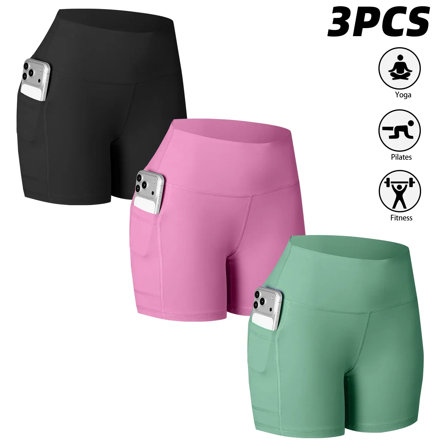 3PCS-Black-ApplePink-MintGreen