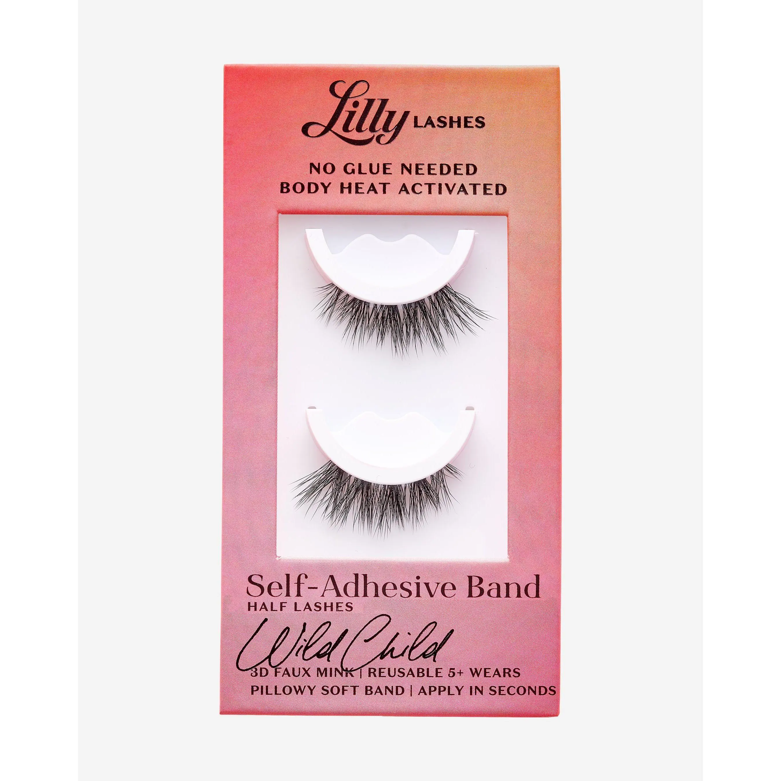 Self-Adhesive Eyelashes WildChild Half Lash | Lilly Lashes 3D Faux Mink | No Glue Needed, Body Heat Activated