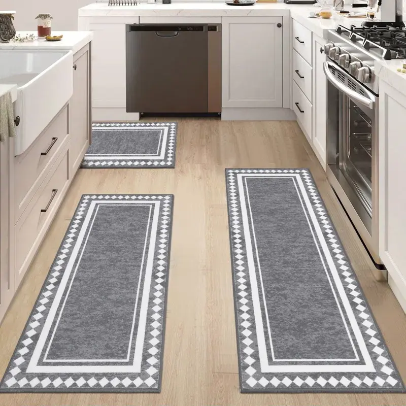 LOKHOM 3-Piece Boho Floral Rug Set - Non-Slip Rubber Backing, Waterproof, Stain-Resistant Flat Weave Runner, Durable Christmas Home Accessory, Machine Washable for Kitchen, Laundry Room