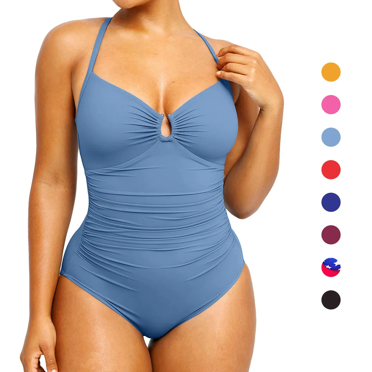 Shapellx Women's Smart Sculpt Shaping Swimsuit U-Ring Cut Out Slimming Swimwear One Piece Tummy Tucking Bathing Suit