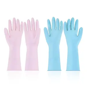 VEVOR Premium Latex Reusable Dishwashing Gloves 2 Pairs Colorful Pink & Purple Flexible Non-Slip Textured Surface for Cleaning Tasks