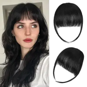 Clip in Bangs Hair Extensions Wispy Natural Black Fake Bangs Hair Clip on Bangs for Women Fringe with Temples Hairpieces Faux Bangs for Girls Daily Wear Synthetic Fluffy Bang Hair Extension Clip