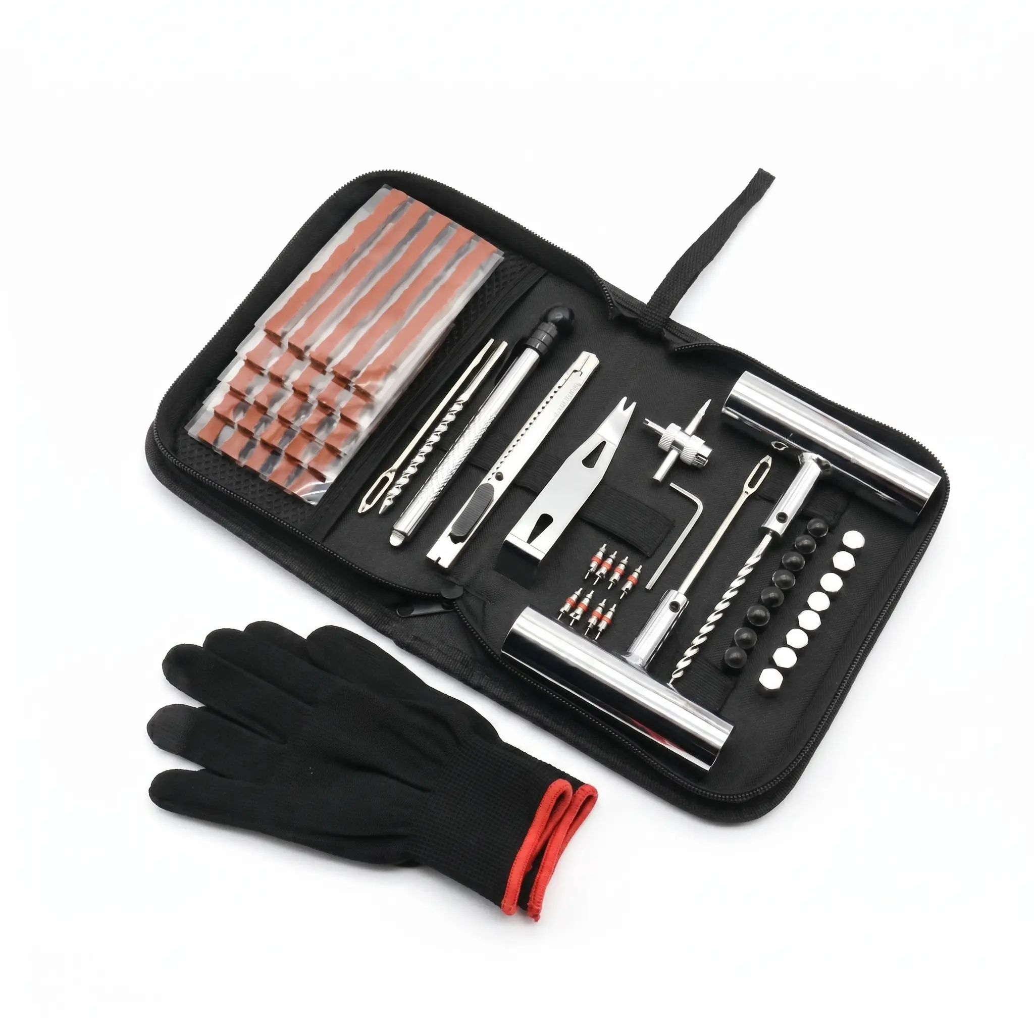 Universal Tire Repair Kit, Heavy Duty Car Emergency Tool Kit for Flat Tire Puncture Repair, 62 Pcs Value Pack, Tire Plug Kit fit for Autos, Cars, Motorcycles, Trucks, RVs, etc.（Including Gloves）