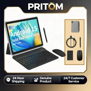 [GiftedInLove]PRITOM 2026 Android 15 Tablet 16GB(4+12)RAM 64GB ROM with Bluetooth Audio Dual Cameras 2-in-1 Detachable Keyboard Set 10.1-inch Screen Perfect Valentine’s Gift & Back-to-School Gift