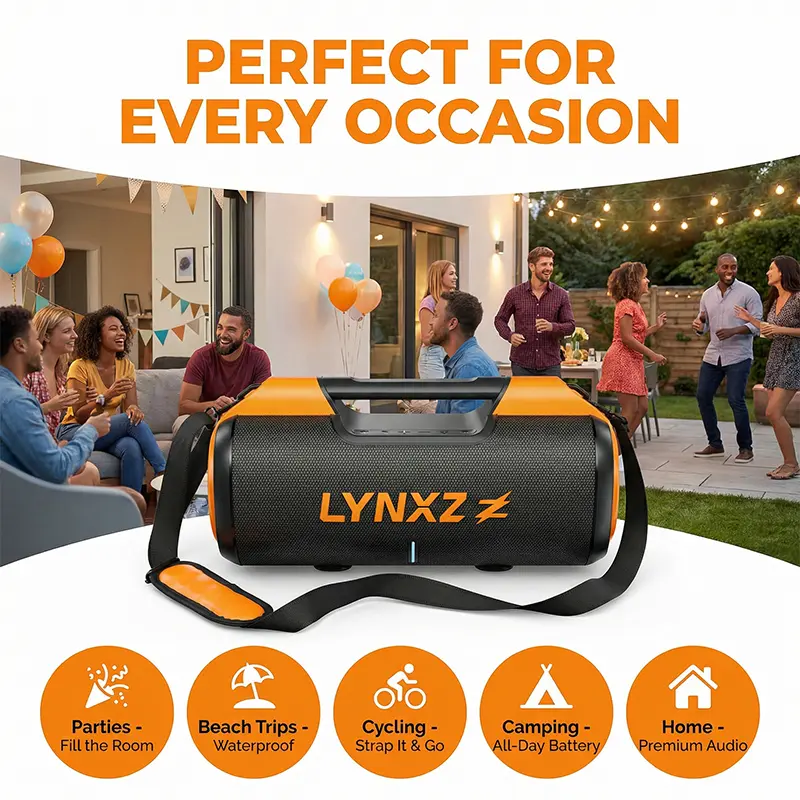 100W Portable Bluetooth Speaker - IPX5 Waterproof Outdoor Audio Device with 8000mAh Battery, 11H Playtime, Bluetooth 5.3, Dual Woofer Stereo Sound, Adjustable Settings, USB Cable, TF Card, MP3, AUX Support for Camping, Beach Party, Boombox, Streaming