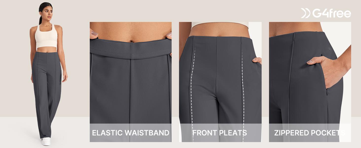 G4Free Wide Leg Pants for Women - Yoga Pants with Pockets, Soft Bottom, Loose Fit, Trendy Style, High Waisted, Flattering Cut, Daily Wear Classy Look Stretch Fabric