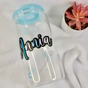 Personalized Glass Cup with Heart Design and Custom Name for Unique Gift.