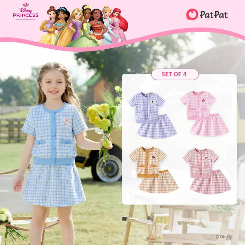Disney PatPat Princess Ariel Little Mermaid Toddler Girls 2-Piece Pearl Button Knit Top & Tweed Skirt Set for Ages 2-9 Years Cute Minnie SpringGlowUp RefreshedLook Clothing Outfits