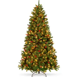 Best Choice Products Pre-Lit Pre-Decorated Holiday Spruce Christmas Tree w/ Tips, Lights, Metal Base