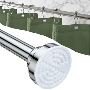 No-Drill Shower Curtain Rod + 12 Hooks Set | Rust-Proof Stainless Steel | Adjustable 26-78" Tension Rod | Silver