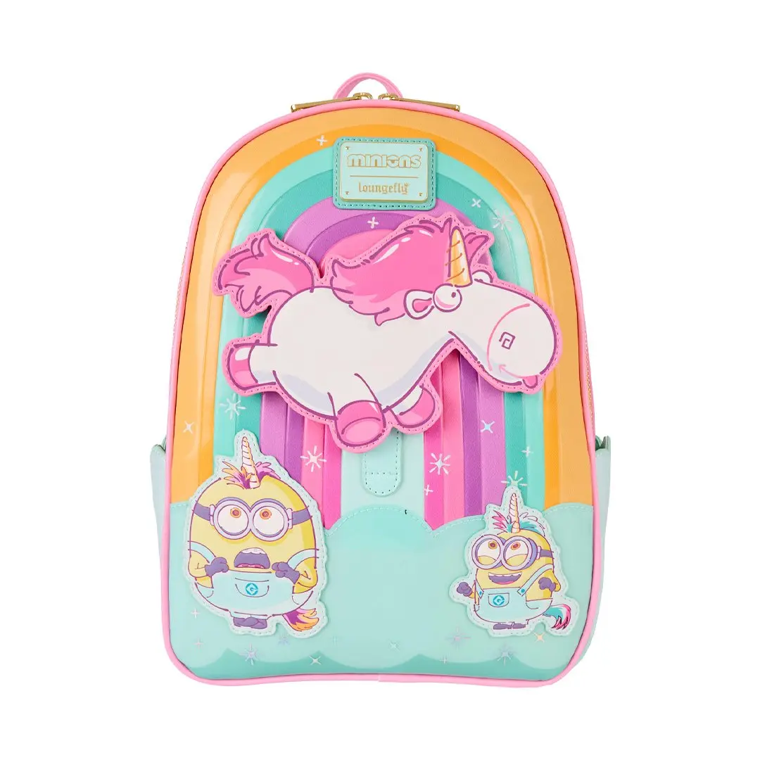 Loungefly Universal Minions Fluffy Unicorn Kids Collectible Mini Backpack in Shimmer Faux Leather with Movable Applique, Kids Backpack