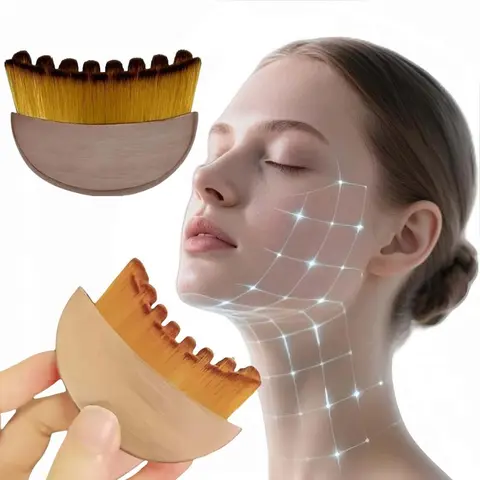 1-Piece Lymphatic Contour Face Brush - Facial Beauty Instrument, Ergonomic Daily Use & Spa Treatments Skincare Tool, Soft Bristles, Dry Brushing Massager, Define Jawline & Reduce Puffiness, Sensitive Skin-Fit Unscented Selfcare At-Home Massager