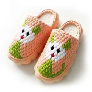 Purely Handmade Finished Crochet Wool Slippers for Winter, Home Wear, Cotton-Soled