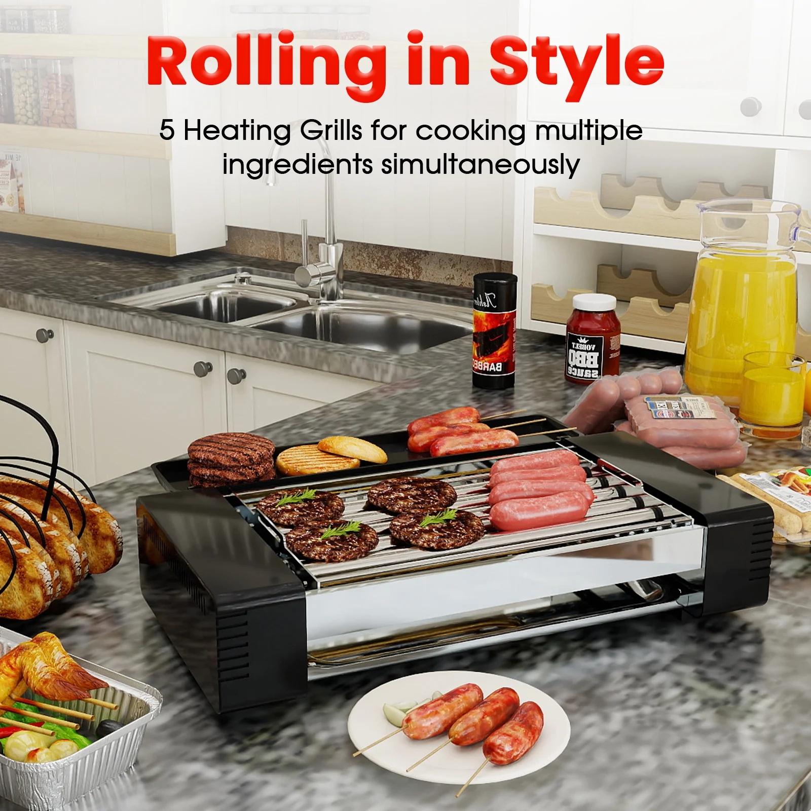 TMWINGS 2-in-1 Electric Grill Roller & Hot Dog Machine, Indoor Smokeless BBQ Grill with Non-Stick Griddle, Perfect for Family Cooking & Home Parties, Household Appliances Kitchen Appliances