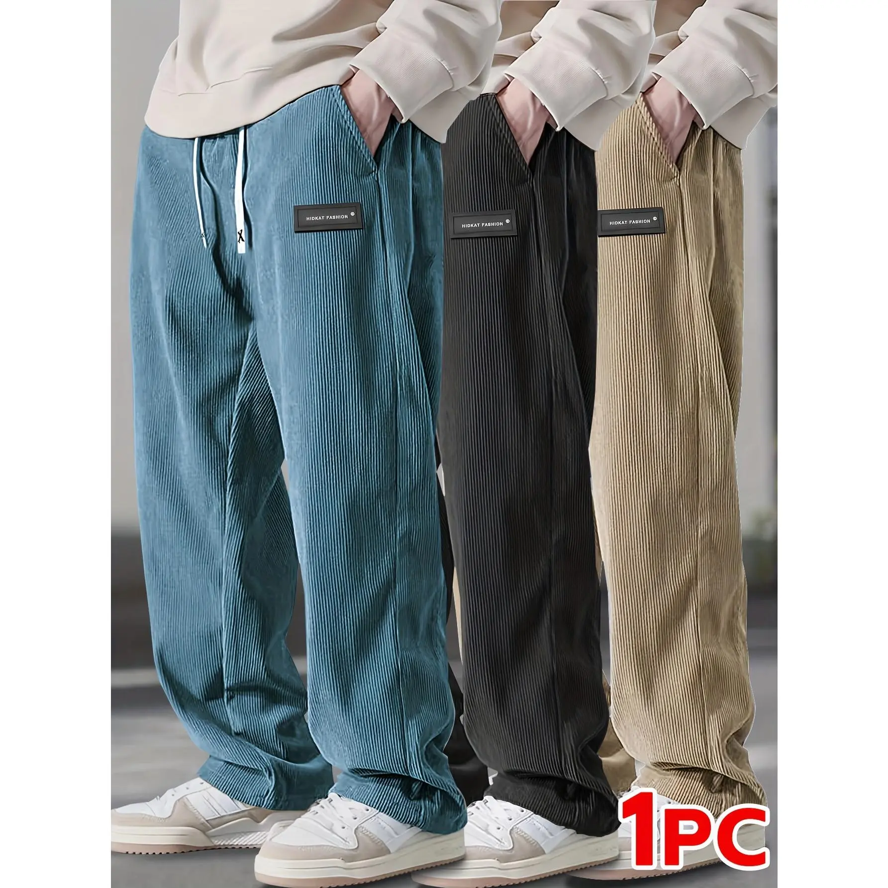 Men's Corduroy Casual Trouser - 1PC New Spring/Summer Menswear, Solid-Colored Male Clothing with Drawstring Pockets, Breathable Comfortable Fabric for Everyday Wear, Pants