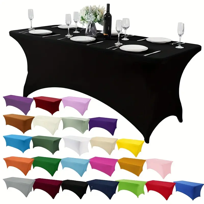 Solid Polyester Rectangle Stretchable Spandex Table Covers - 4ft/6ft/8ft, Wrinkle-Free, Easy to Clean for Weddings, Events, Home & Festive Party Supplies