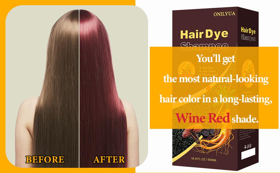 Dark Wine Red Hair Dye Shampoo 3-in-1, Instant Grey Coverage & Long-Lasting Color, Natural Herbal Formula, Nourishing & Easy to Use, Champu Para Canas for Men & Women, 500ml Haircare