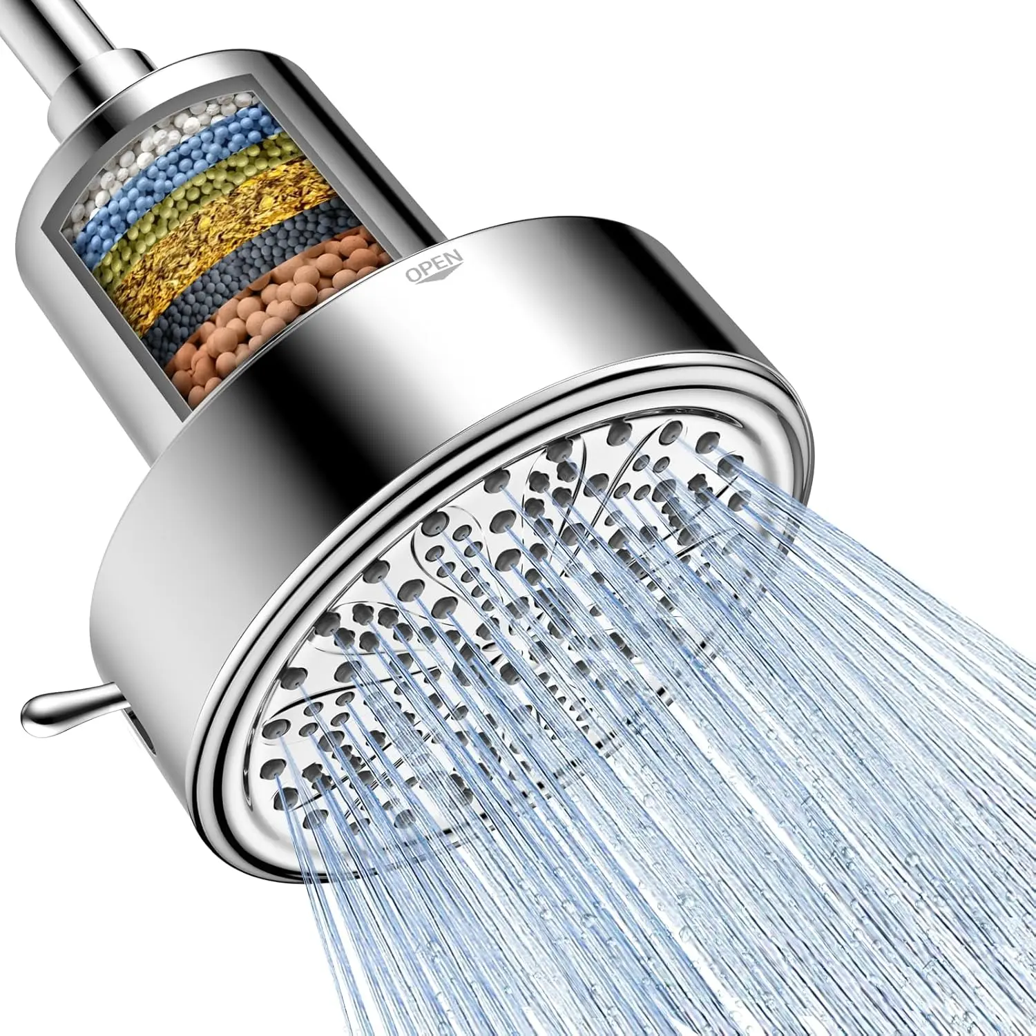 FEELSO Fixed Filtered Shower Head - High-Pressure Shower Heads with 6 Spray Modes, Hard Water Chlorine Removal, Skin & Hair Improvement, 1-Click Filter Replacement Design, Filtered Shower Heads