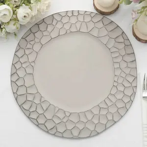 6-Pack Charger Plates 13" Round Gray with Hammered Rim - Matte Finish Modern Dinner Charger Tableware