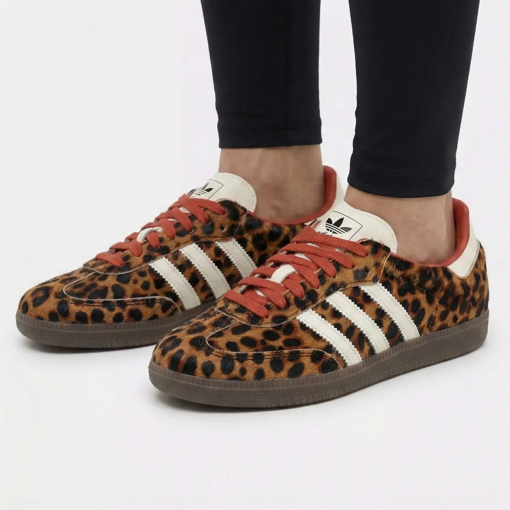 Adidas Samba OG Red Leopard Women's Shoes - Authentic Brand New Sneakers with Leopard Print & White Stripes JI2734 Casual Footwear