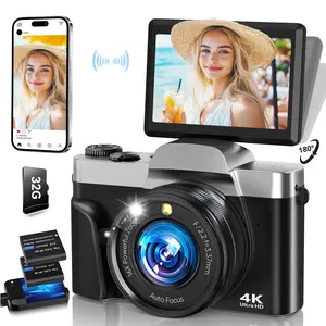 4K digital camera, supports mobile transfer, 64-megapixel resolution, autofocus, Y2K-style camera, vlogging camera, 180° flip screen, 16x digital zoom, compact point-and-shoot camera, 32GB TF memory card