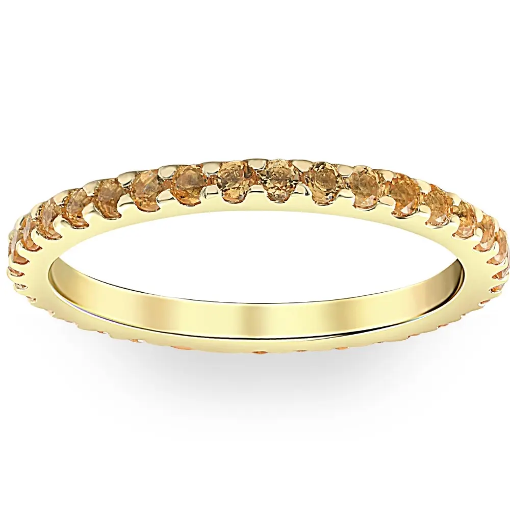 3/4Ct Genuine Citrine Eternity Ring Stackable Band 10k Yellow Gold