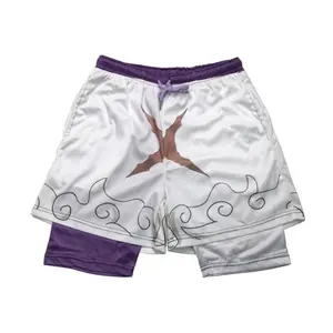 Luffy One piece Men's Anime Graphic Gym Shorts Quick Dry Drawstring Mesh Athletic Running Shorts with Liner