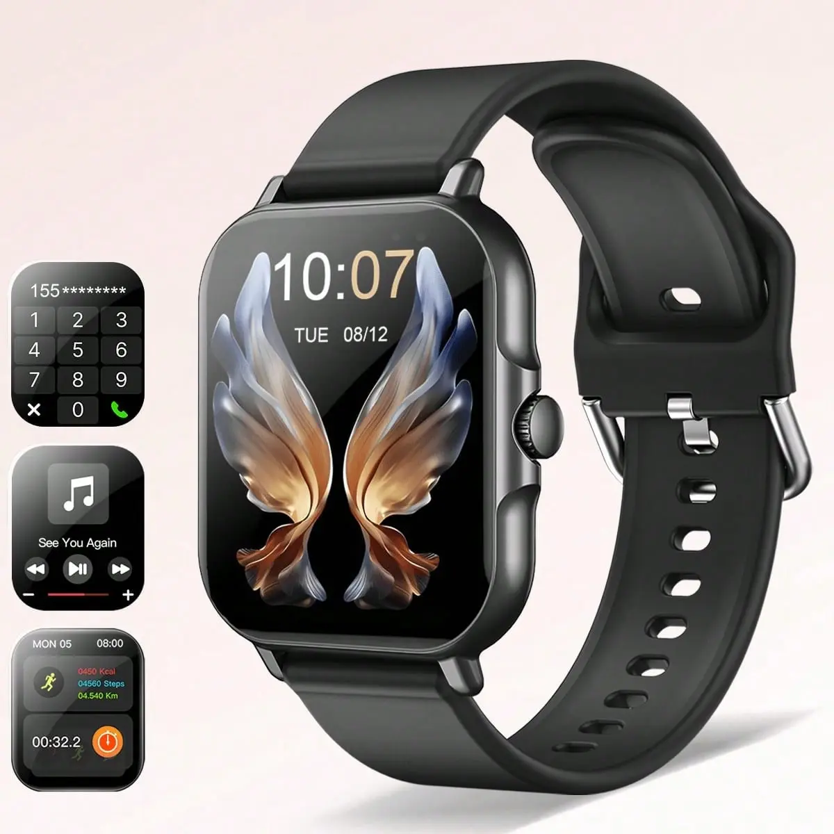 Smart Watch, Wireless Call/Dial, Multi-Sport Mode, Incoming Call Alert & Rejection, Message Alert View, Multiple APP Alerts, Suitable for Men & Women, Outdoor Watch, Custom Wallpaper, Compatible with iPhone/Andriod