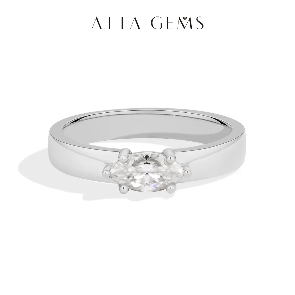 ATTAGEMS Simple Marquise Shape D VVS1 Color Lab-Created Moissanite Ring for Women Men Unisex S925 Sterling Silver Ring Daily Wear Anniversary Wedding Engagement Ring Fine Jewelry R353 summerwins