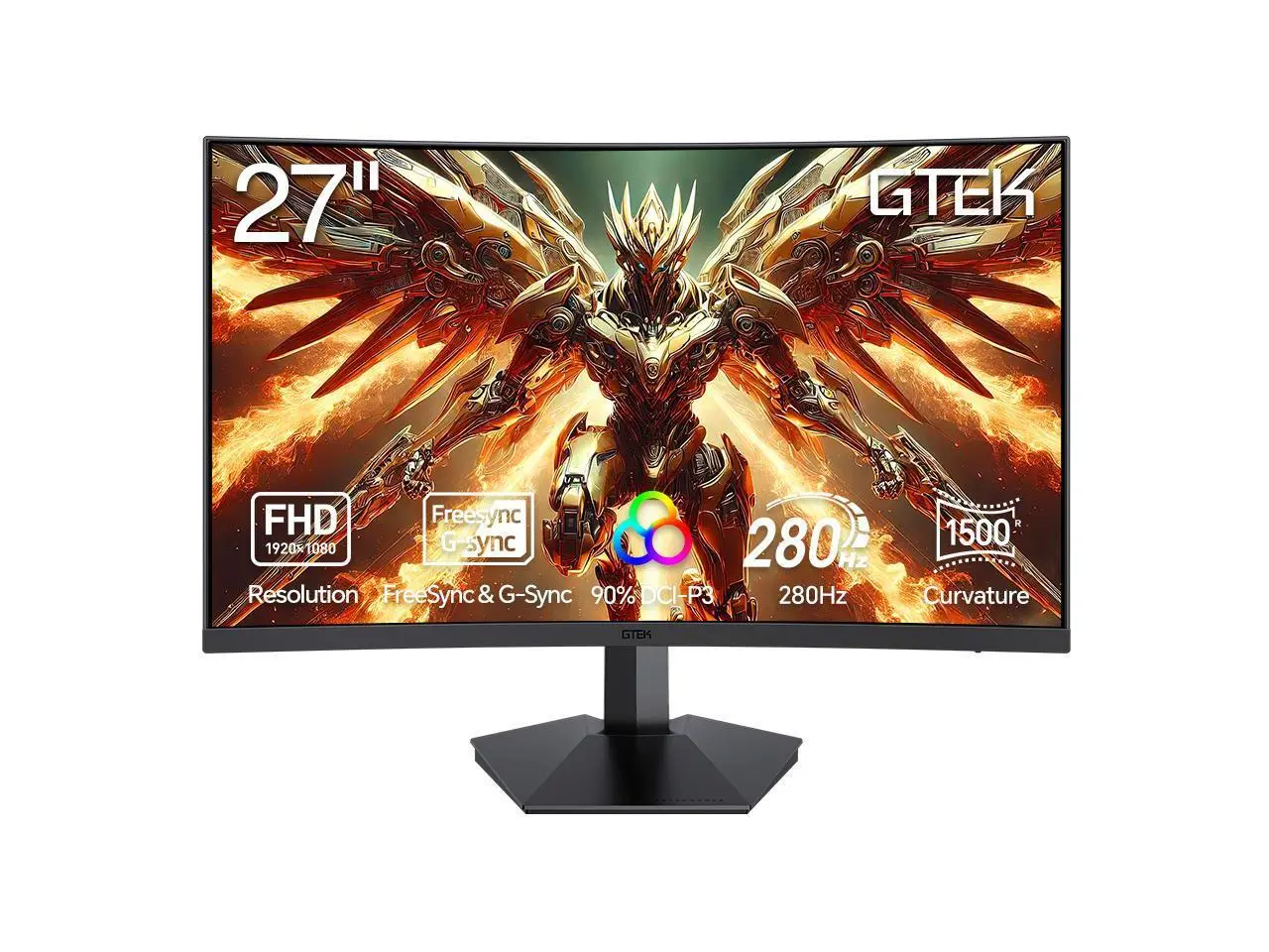 GTek 280Hz Gaming Computer Monitor, 27 Inch Frameless Display Full HD 1920 x 1080P, Curved 1500R, VA 1ms MPRT, FreeSync, DisplayPort/HDMI, 90% DCI-P3 - F2740C