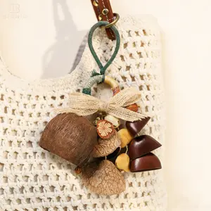Handmade Boho Natural Seed Bag Charm Pendant, Earthy Chunky Keychain for Totes & Backpacks, Eco-friendly Shell Nut Jewelry, ASMR Craft, Handmade Gift for Her, Aesthetic Purse Accessory, Natural Decor summervibes