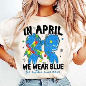 In April We Wear Blue T-Shirt, Autism Coquette T-Shirt, Autism Awareness T-Shirt, Accept Love Understand T-Shirt, Autism T-Shirt, Brushstroke Autism T-Shirt