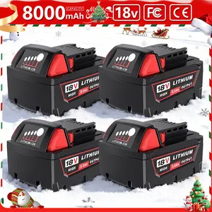 Upgrade version 4Packs 18V 8.0Ah M18 Replacement Lithium Battery, High Output Battery with LED Display & Safety Protection, Compatible with Milwaukee 48-11-1862 48-11-1852 48-11-1882 Cordless Power Tools