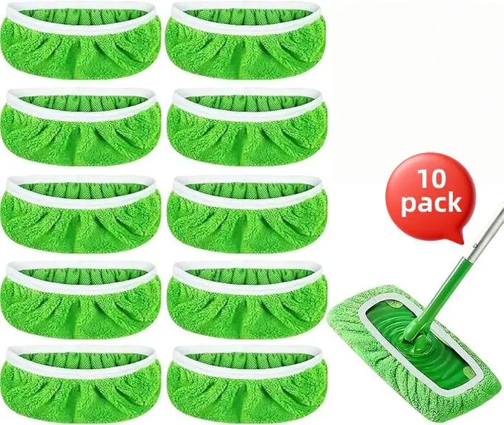10-Pack Universal Fleece Washable Replacement Mop Pads for Swiffer Sweeper Mop, 10×4.5in & 17×5in Absorbent Wet-Dry Microfiber Refills, Lifts Oil, Stains, Spills for Home Kitchen Hardwood Floors & Walls