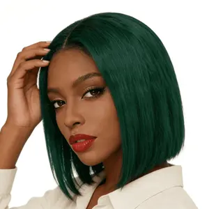 Deep Green Bob 13x4 Lace Front Wigs Pre Plucked Lace Wig 150% Density Human Hair 10 Inch Short Straight Costume Wigs For Women Cosplay Party Halloween 10 Inch
