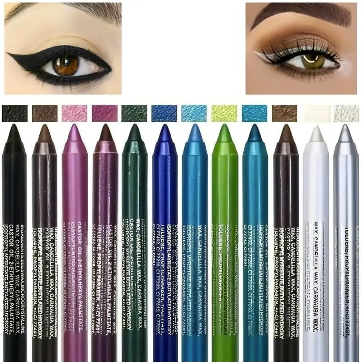 12-Color Metallic Glitter Eyeliner & Smooth Lipliner Set, Water-Sweat Resistant High-Shine Pearl Smoky Punk Goth Makeup, Ideal for Students, Mother's Day Valentine's Birthday Gifts,back to school