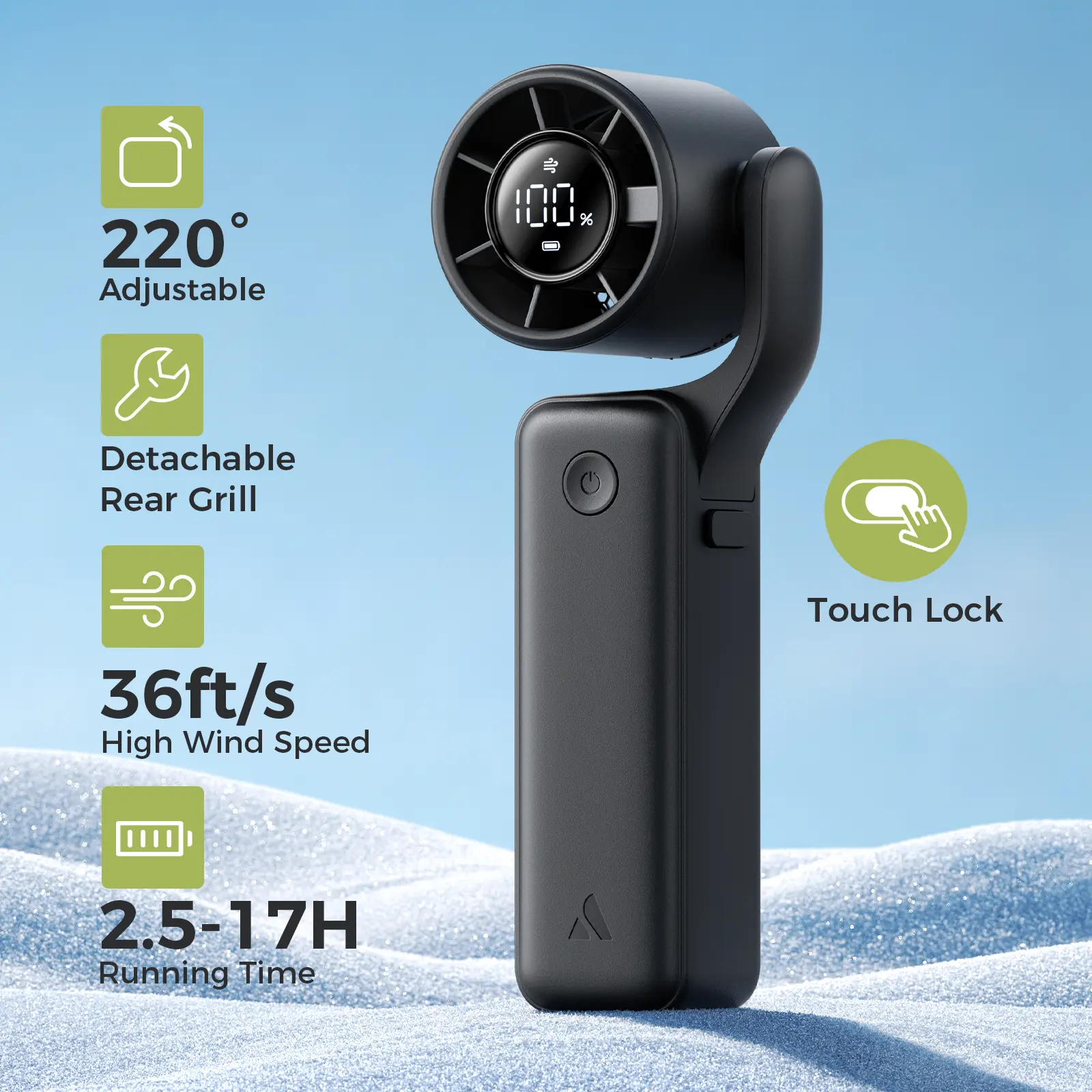 Aecooly Ultra-Pocket Portable Handheld Turbo Fan, 5 Gear AirGimbal Jet Force Airflow, Up to 15 Working Hours, USB Rechargeable Personal Battery Operated Mini Fan, for Travel/Outdoor/Vacation SummerVibes