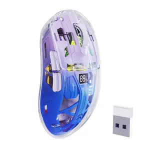 A2 Transparent Wireless Gaming Mouse,Dual Mode BT 5.0/2.4G PC Gaming Mice,PixArt 3212 5 Adjustable DPI,Rechargeable Silent Mouse with Digital Screen,RGB Backlight Mouse for Win/Mac