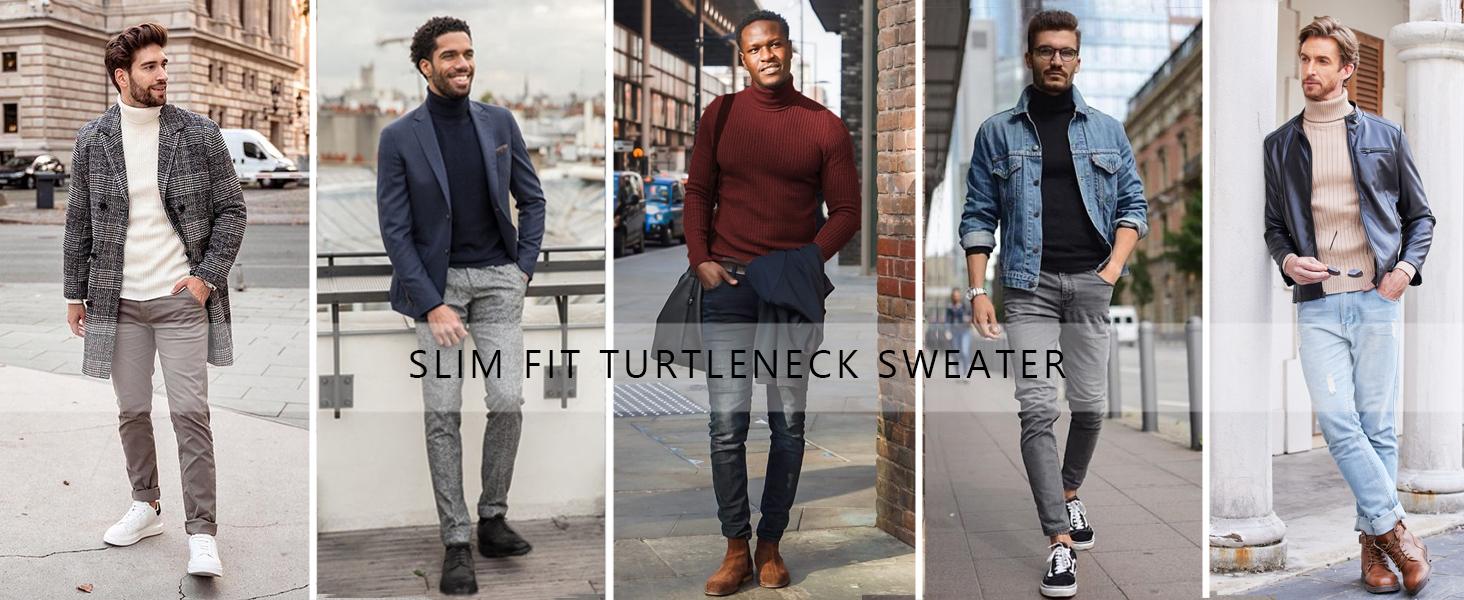COOFANDY Fall Outfits Men's Black High Neck Slim Fit Knitted Turtleneck Sweater - Best Choice for Winter Casual Wear & Layering - Long