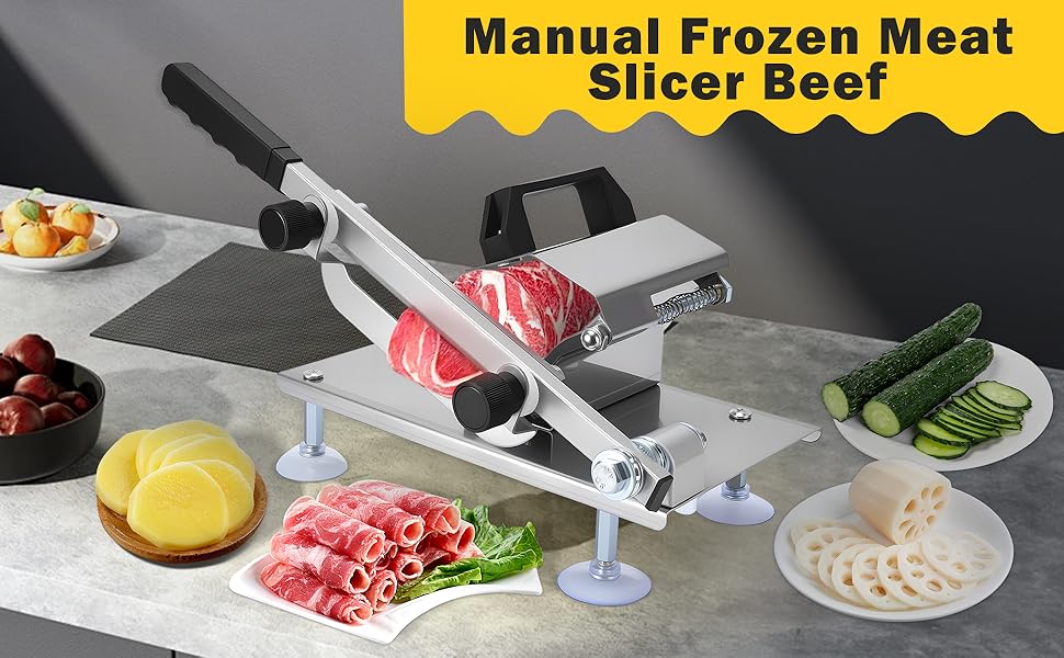 Manual Frozen Meat Slicer Upgraded Stainless Steel Meat Cutter for Beef Mutton Bacon Home Food Slicing Machine for Hot Pot BBQ