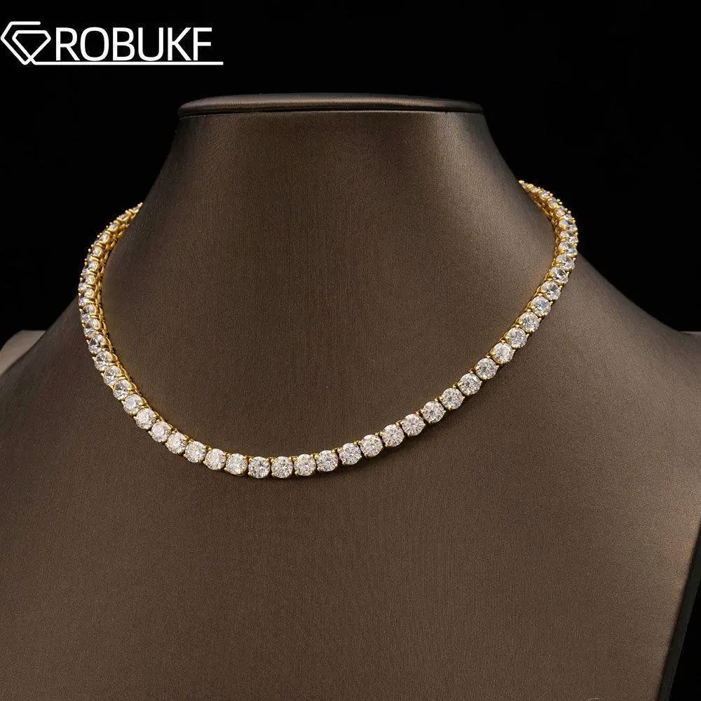 Moissanite Tennis Necklace For Women Men 3mm 4mm 5mm Diamond Jewelry 18K White Gold Plated 925 Sterling Silver GRA Certisfied