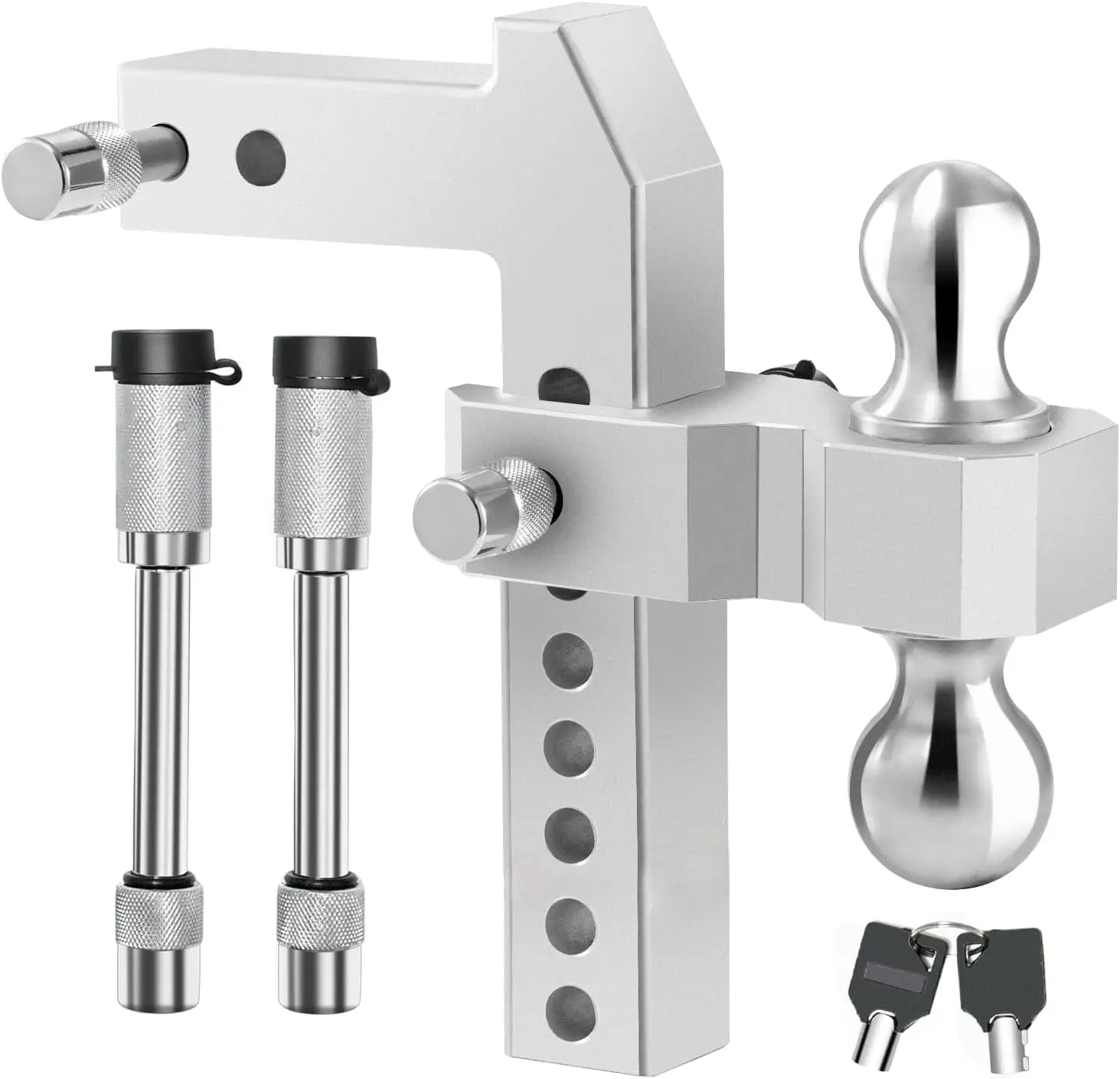Adjustable Trailer Hitch, Fit for 2 Inch Receiver, 8-Inch Drop/Rise, Aluminum Drop Hitch, 20000 LBS GTW - Tow Hitch for Trailer, Stainless Steel Tow Balls (2" & 2-5/16") with Double Locks Adjustable Tri Ball Hitch Mount Multi-Purpose Trailer Hitch Mount